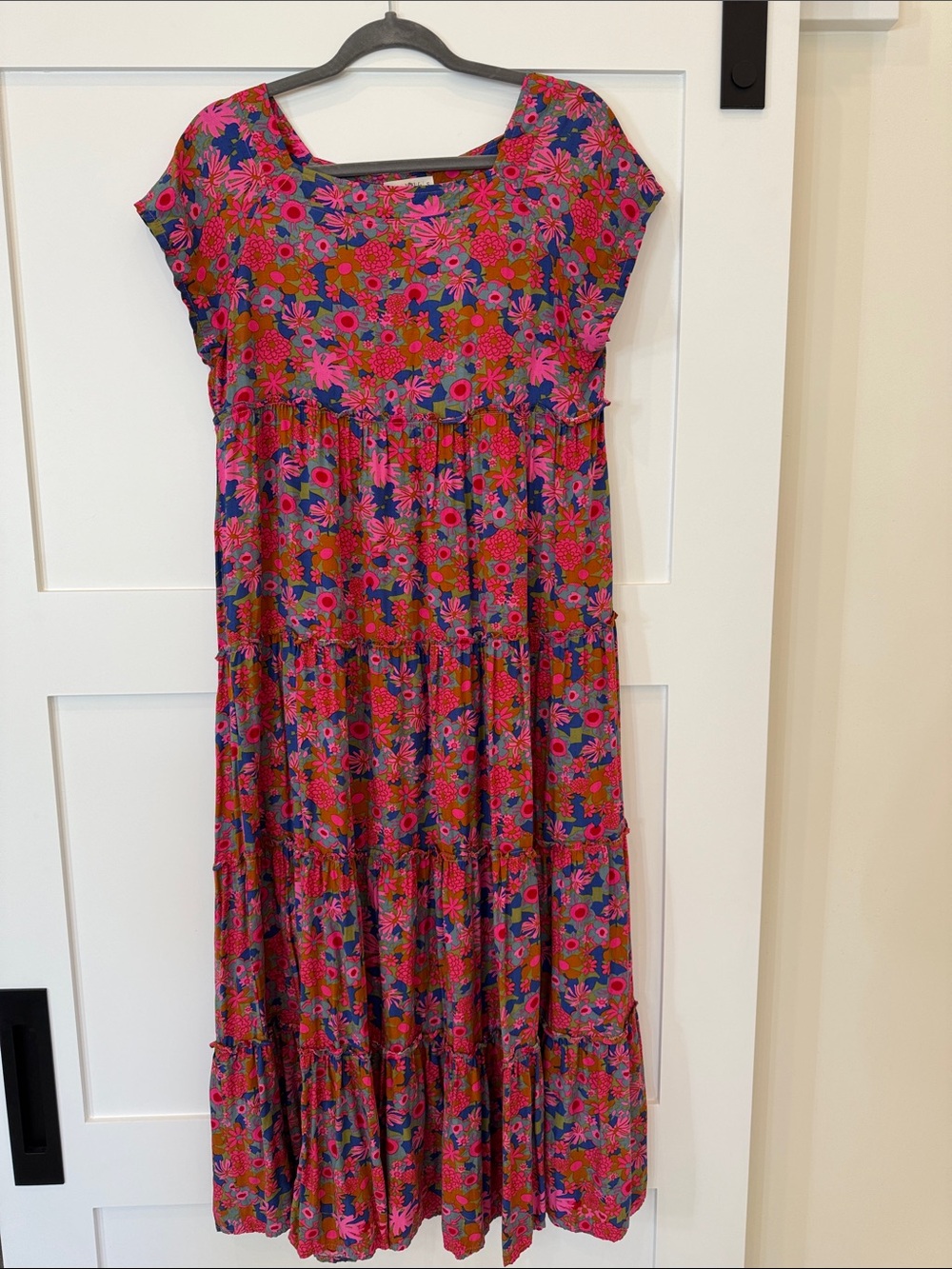 NATURAL LIFE Pink and Blue Floral Tiered Maxi Dress